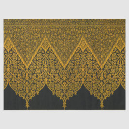 Papel De Seda Padrão Floral Indígena Dourado e Preto Vintage