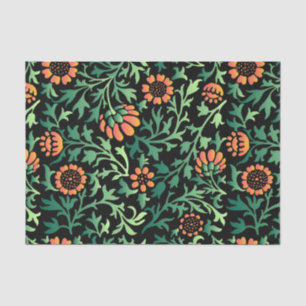 Papel De Seda Padrão Floral Intricado com Folhas Verdes
