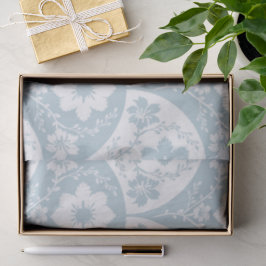 Papel De Seda Padrão Floral Japonês em Azul Suave e Branco