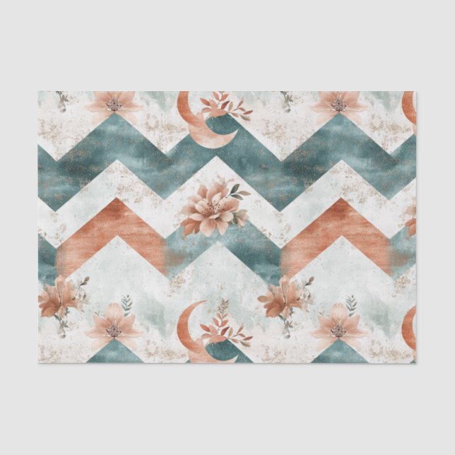 Papel De Seda Padrão Floral Lua Rústica Chevron (3) (Frente )