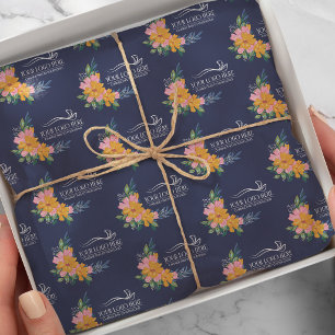 Papel De Seda Padrão Floral Moderno em Rosa e Amarelo & Logotipo