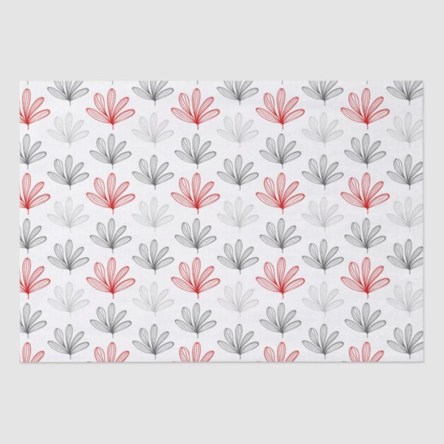 Papel De Seda Padrão Floral Moderno Vermelho e Cinza (Frente )