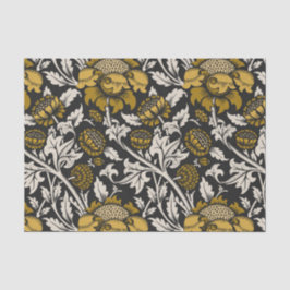 Papel De Seda Padrão floral ornamentado com grandes flores doura