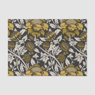 Papel De Seda Padrão floral ornamentado com grandes flores doura