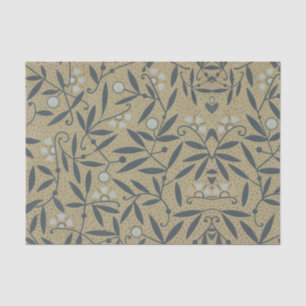 Papel De Seda Padrão floral ornamentado com videiras azul-escura
