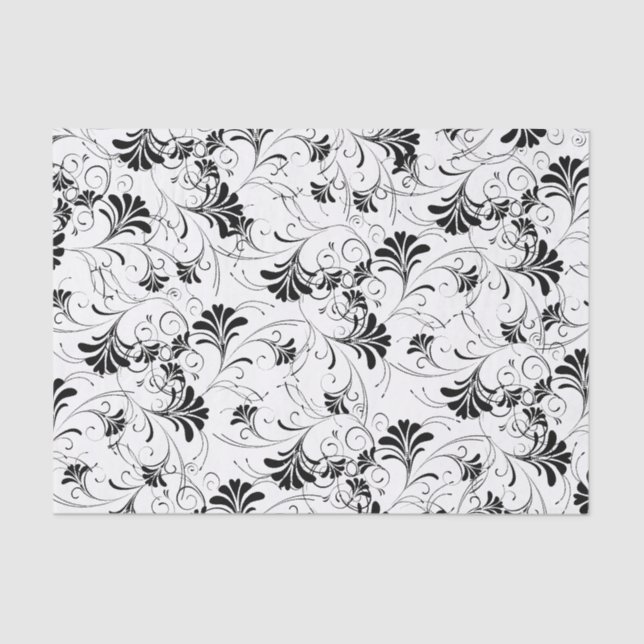Papel De Seda Padrão Floral Preto e Branco (Frente )