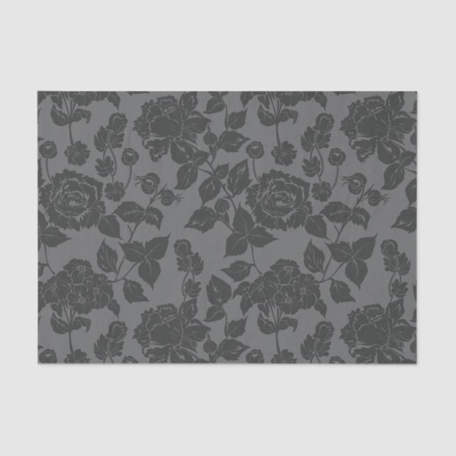 Papel De Seda Padrão Floral preto no Rosa preto (Frente )