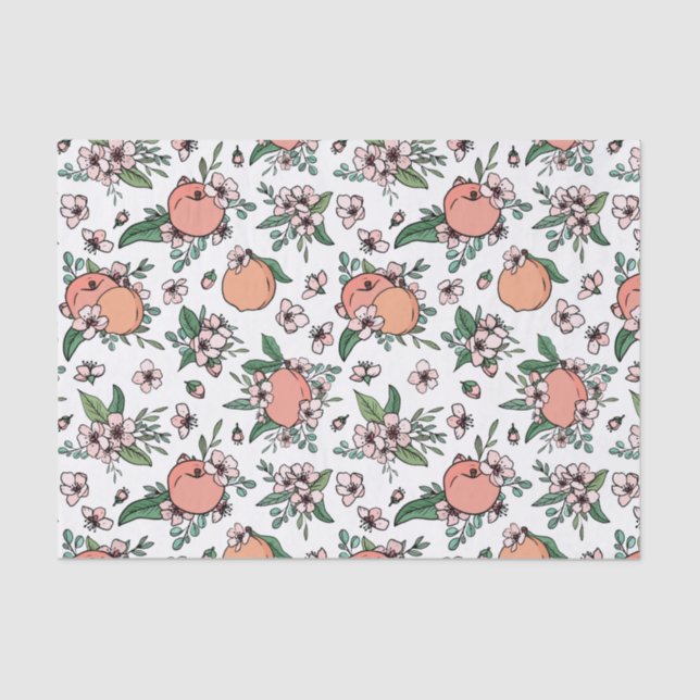 Papel De Seda Padrão Floral Pretty Peaches e Flor de Pêssego (Frente )