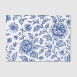 Papel De Seda Padrão Floral Real de Rosas Azuis