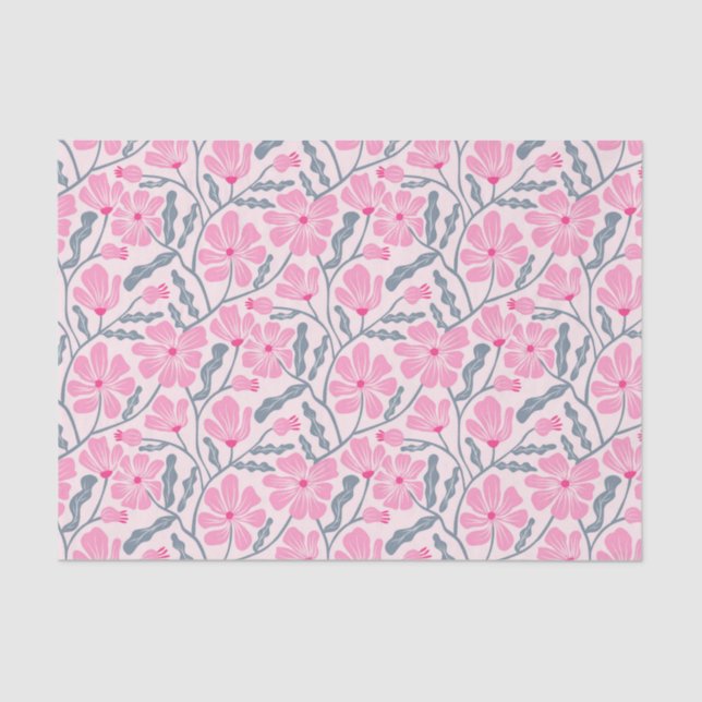 Papel De Seda Padrão Floral Retro Cor-de-Rosa (Frente )