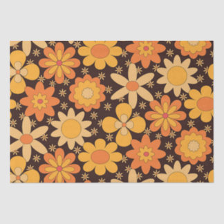 Papel De Seda Padrão floral retrô descolado amarelo e laranja