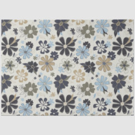 Papel De Seda Padrão Floral Retroativo Azul Tan
