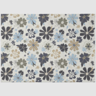 Papel De Seda Padrão Floral Retroativo Azul Tan