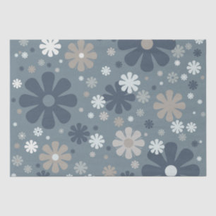 Papel De Seda Padrão Floral Retroativo em Azul de Aço e Taupe