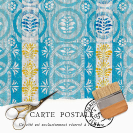 Papel De Seda Padrão Floral Revestido Amarelo Azul Vintage