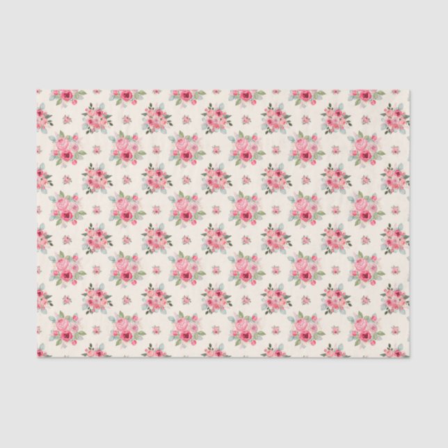 Papel De Seda Padrão Floral Rosa E Rosa Brancos E Esbranquiçado (Frente )