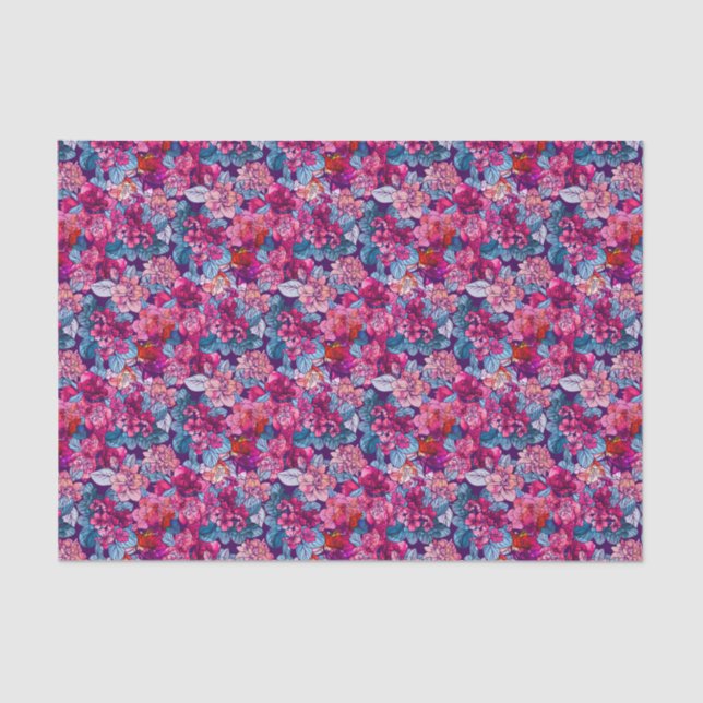 Papel De Seda Padrão Floral Rosa Roxo Azul Bonito (Frente )