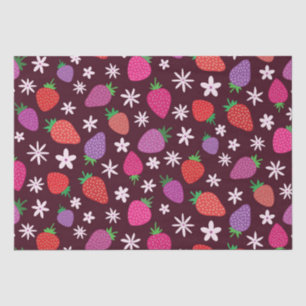 Papel De Seda Padrão Floral Rosa Vermelho Roxo Morango