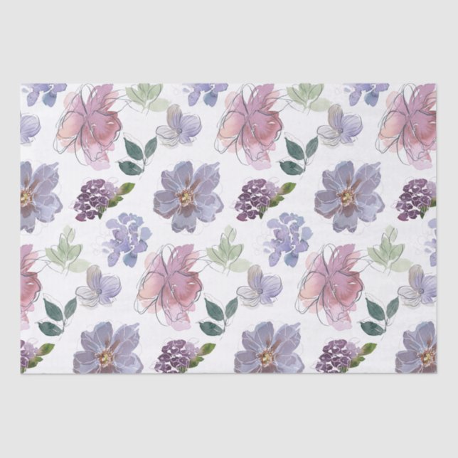 Papel De Seda Padrão Floral Roxo (Frente )