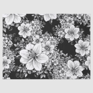 Papel De Seda Padrão Floral Sem Costura Preto Branco Vintage (3)