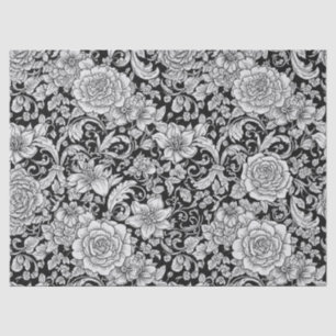 Papel De Seda Padrão Floral Sem Costura Preto Branco Vintage (6)