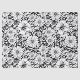Papel De Seda Padrão Floral Sem Costura Preto Branco Vintage (7)