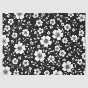 Papel De Seda Padrão Floral Sem Costura Preto e Branco Vintage (