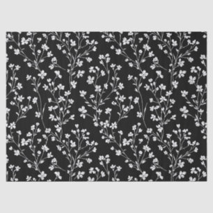 Papel De Seda Padrão Floral Sem Costura Vintage Preto e Branco (
