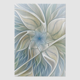Papel De Seda Padrão Floral Sonho Abstrato Azul Caqui Fractal
