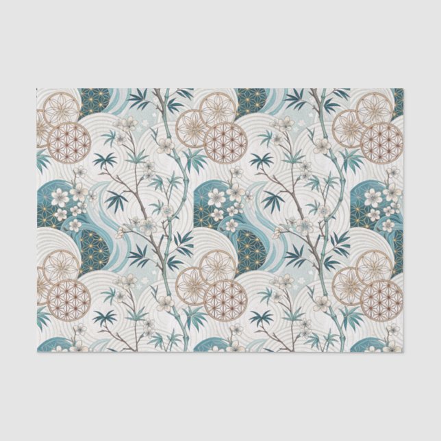 Papel De Seda Padrão Floral Tradicional de Bambu Japonês (Frente )