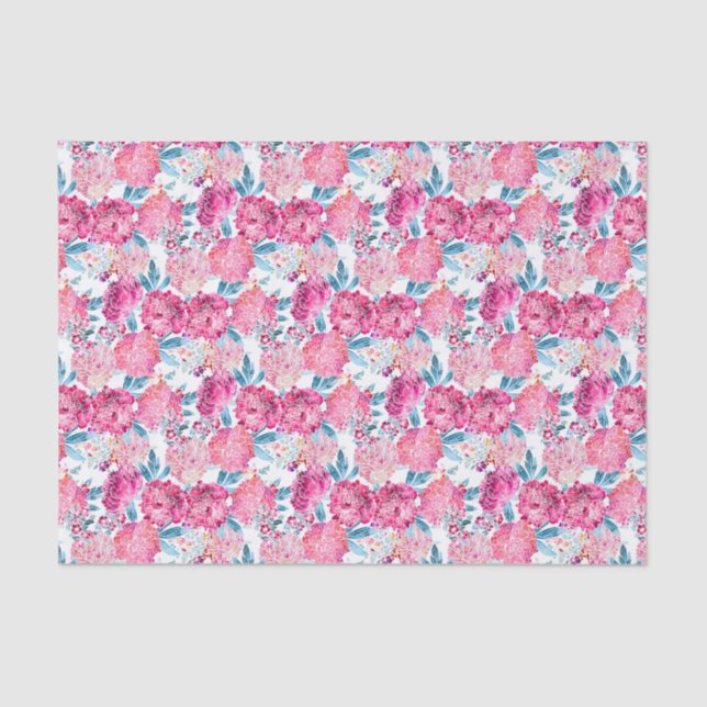 Papel De Seda Padrão Floral Tropical Rosa Boho (Frente )