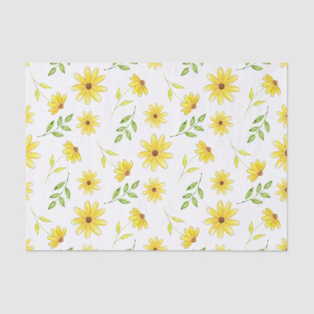 Papel De Seda Padrão Floral Verde Amarelo (Frente )