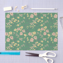 Papel De Seda Padrão Floral Verde Boho Moderno