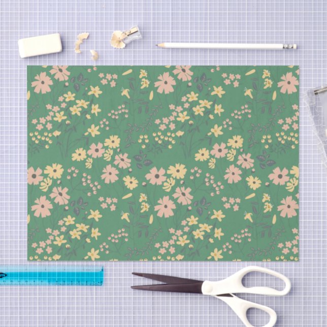 Papel De Seda Padrão Floral Verde Boho Moderno (Arte )