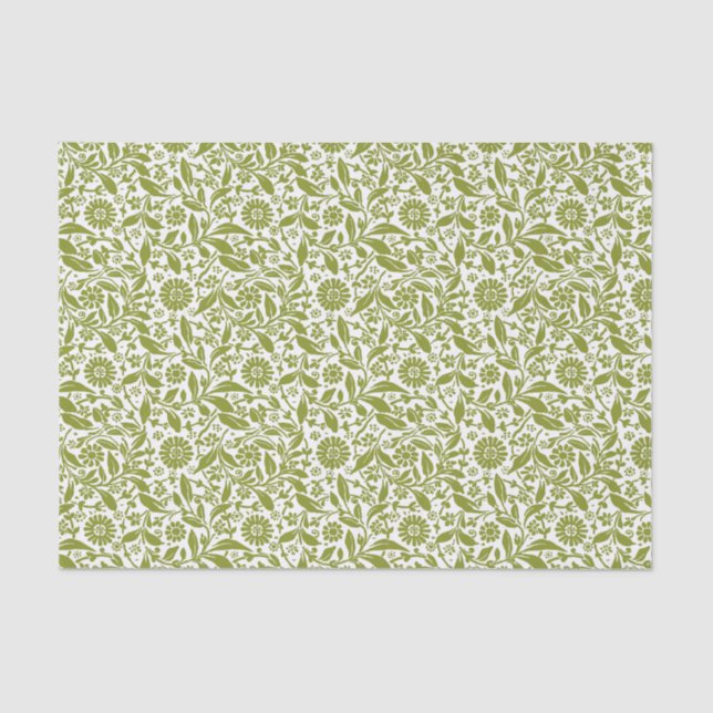Papel De Seda Padrão Floral Verde e Branco Bonito (Frente )