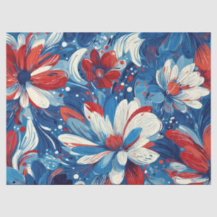 Papel De Seda Padrão Floral Vermelho Azul Branco Patriótico (8)