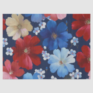 Papel De Seda Padrão Floral Vermelho Azul Branco Patriótico (9)