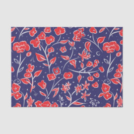 Papel De Seda Padrão Floral Vermelho e Azul