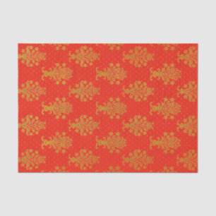 Papel De Seda Padrão Floral Vermelho E Dourado