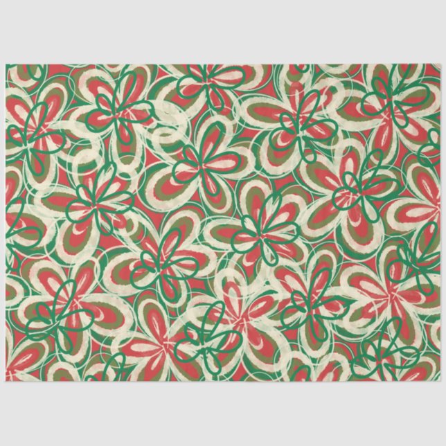 Papel De Seda Padrão Floral Vermelho Vermelho Retro Pintado de N (Frente )