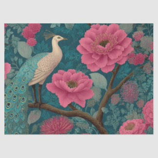 Papel De Seda Padrão Floral Vibrante de Pavão e Rosa