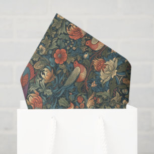 Papel De Seda Padrão Floral Vintage de Folhas de Pássaros Willia