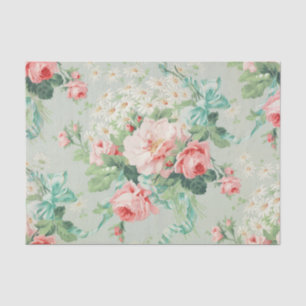 Papel De Seda Padrão Floral Vintage de Rosas Aquamarinas Azuis  