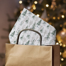 Papel De Seda Padrão Floresta Evergreen da Woodland de inverno