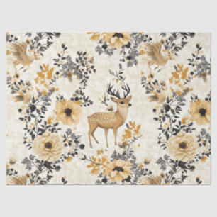 Papel De Seda Padrão Florestal de Corça e Florais Vintage (6)
