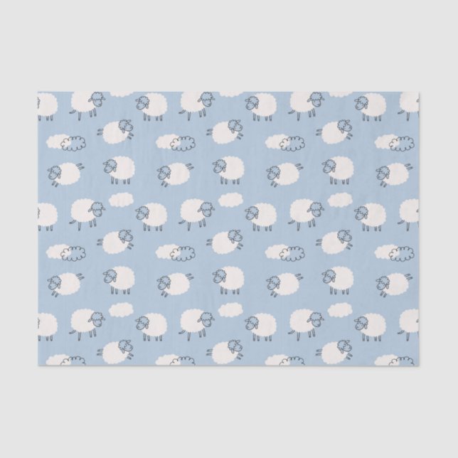 Papel De Seda Padrão Fluffy Pastel Blue Lamb (Frente )
