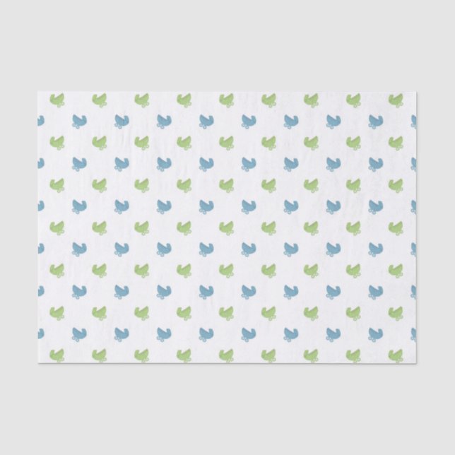 Papel De Seda Padrão Fofo de Carrinho de Bebê Azul e Verde (Frente )