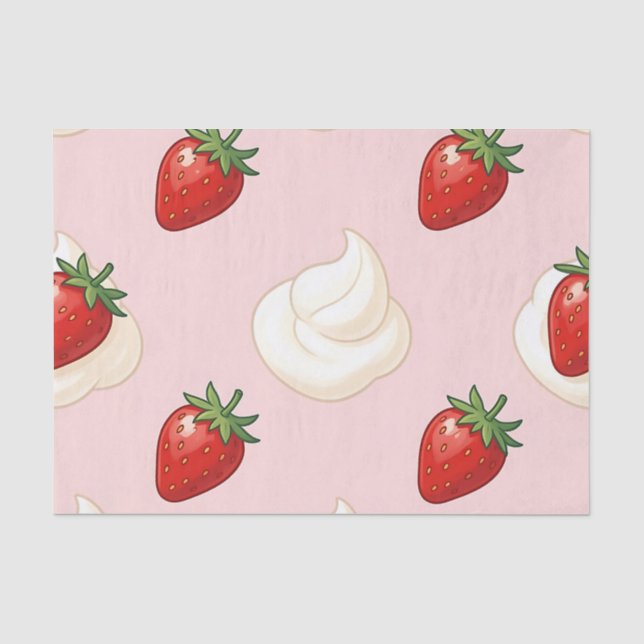 Papel De Seda Padrão Fofo de Morango com Creme Chantilly (Frente )