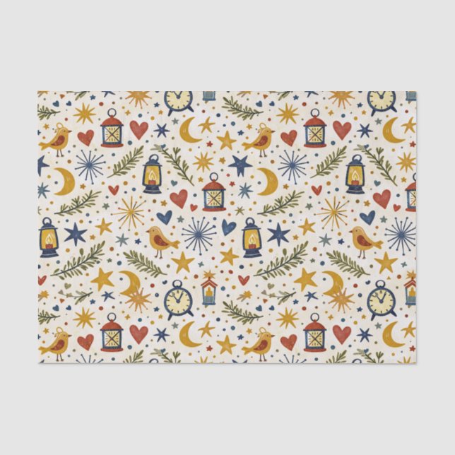 Papel De Seda Padrão Folclórico Lanterna Estrelada (Frente )