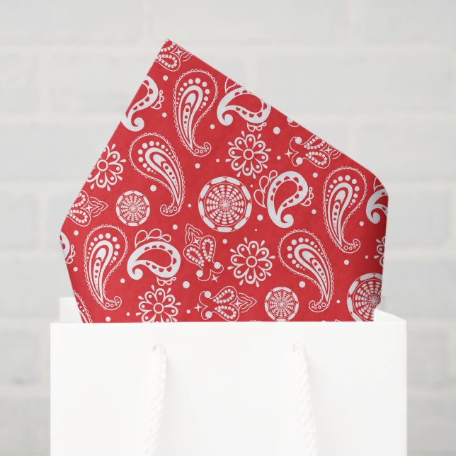 Papel De Seda padrão formado por Paisley, vermelho-giro (Sacola de presentes)